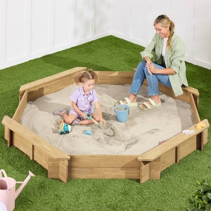 Octagonal Kids Sandbox with Cover & Liner – Natural Hemlock Wood | 78"