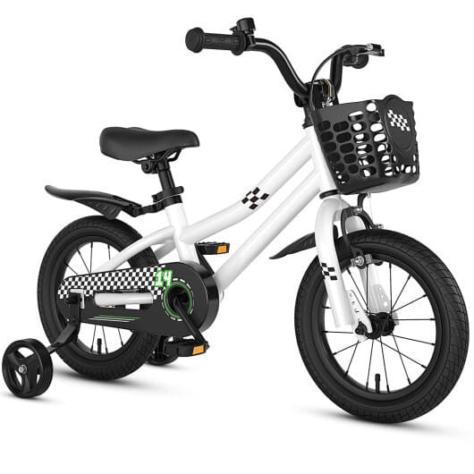 14-Inch Kids Bike with Helmet & Training Wheels – Adjustable | White & Blue