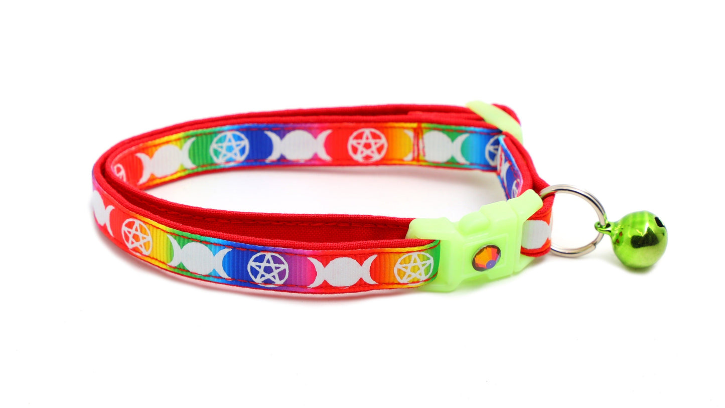 Witch's Familiar Rainbow Cat Collar – Glow in the Dark | Breakaway Safety Clip | Handmade