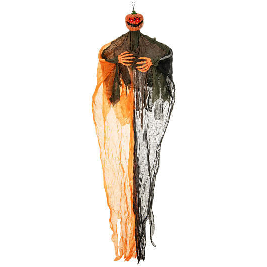 6 Ft Hanging Pumpkin Ghost Decoration – Red LED Eyes & Bendable Arms