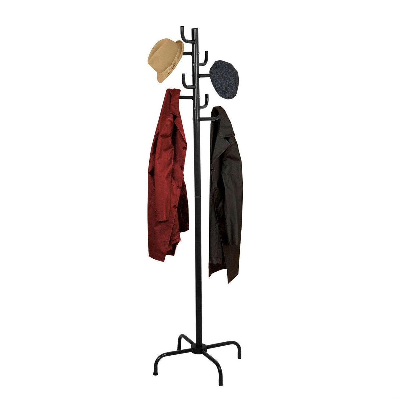 Black Metal Hall Tree Coat & Hat Rack – 8 Hooks | Entryway Organizer