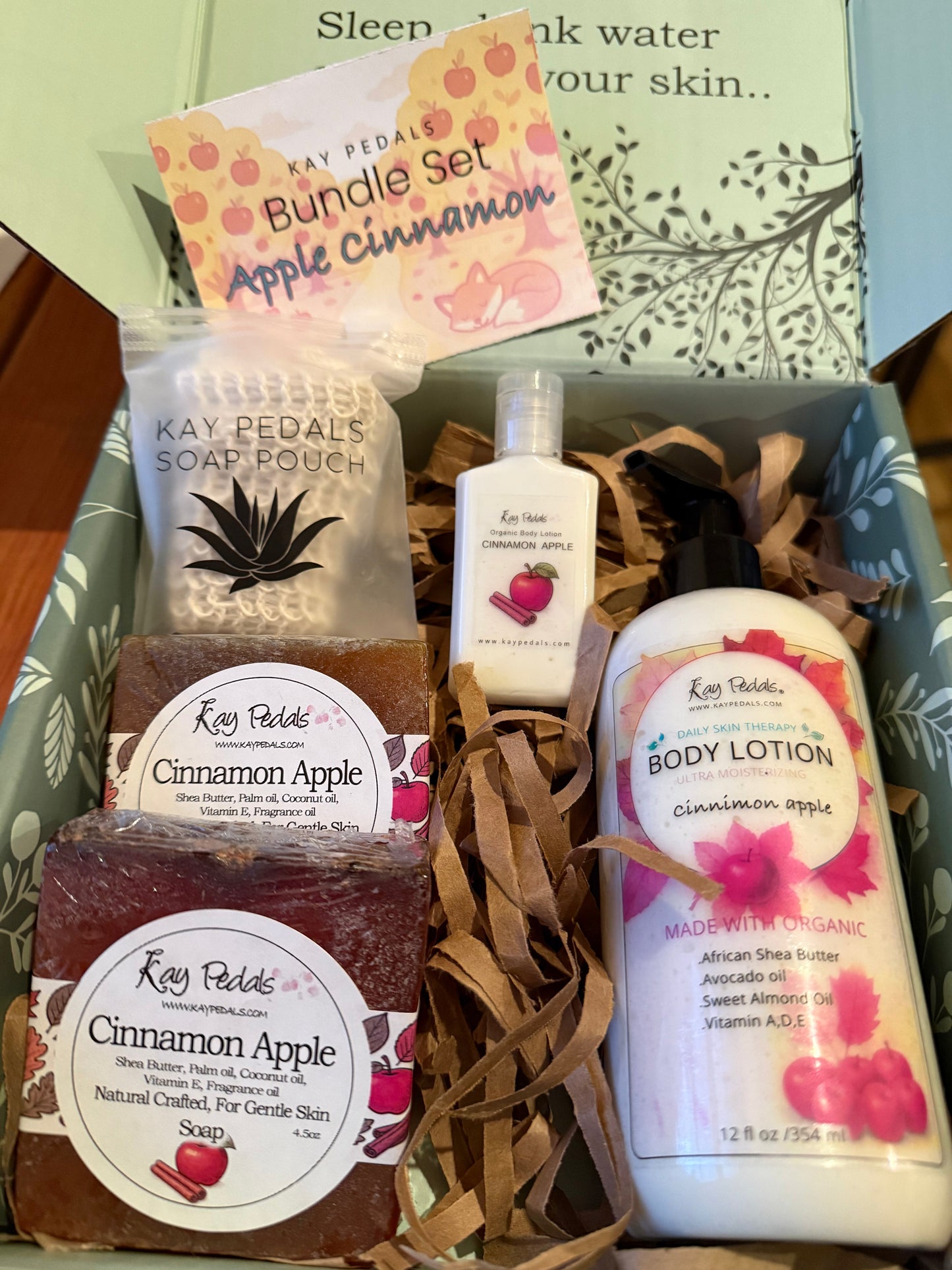 Kay Pedals Cinnamon Apple Bundle Gift Set – Body Lotion, Soap Bars & Travel Size | 5-Piece