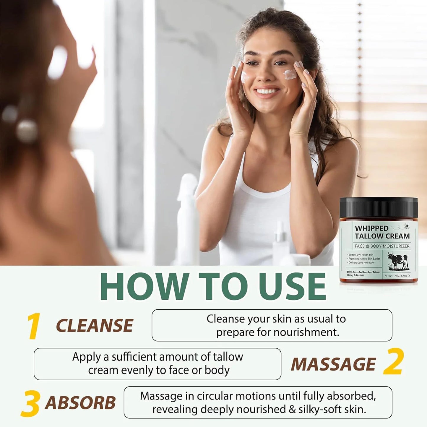 Grass-Fed Whipped Beef Tallow & Honey Balm – Natural Face & Body Moisturizer 120g