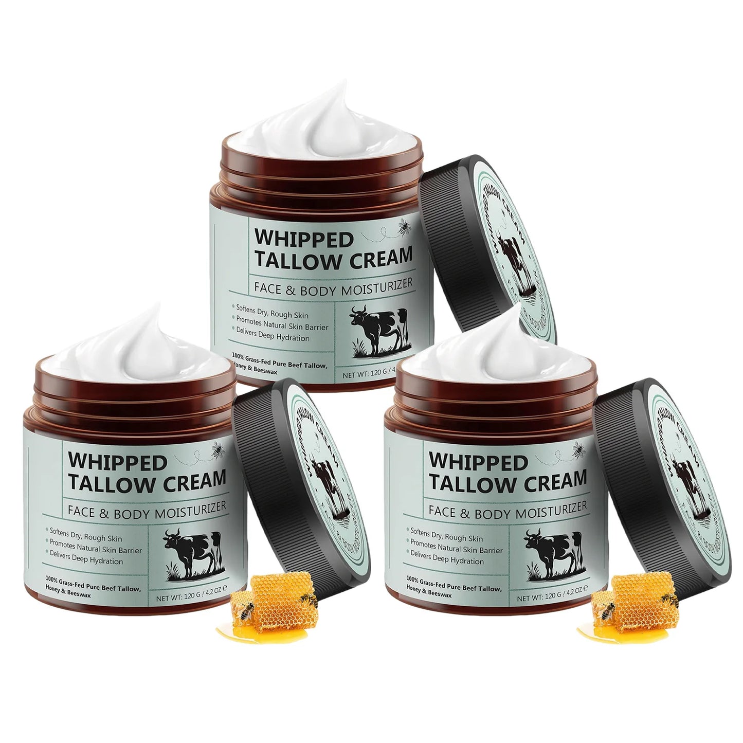 Grass-Fed Whipped Beef Tallow & Honey Balm – Natural Face & Body Moisturizer 120g