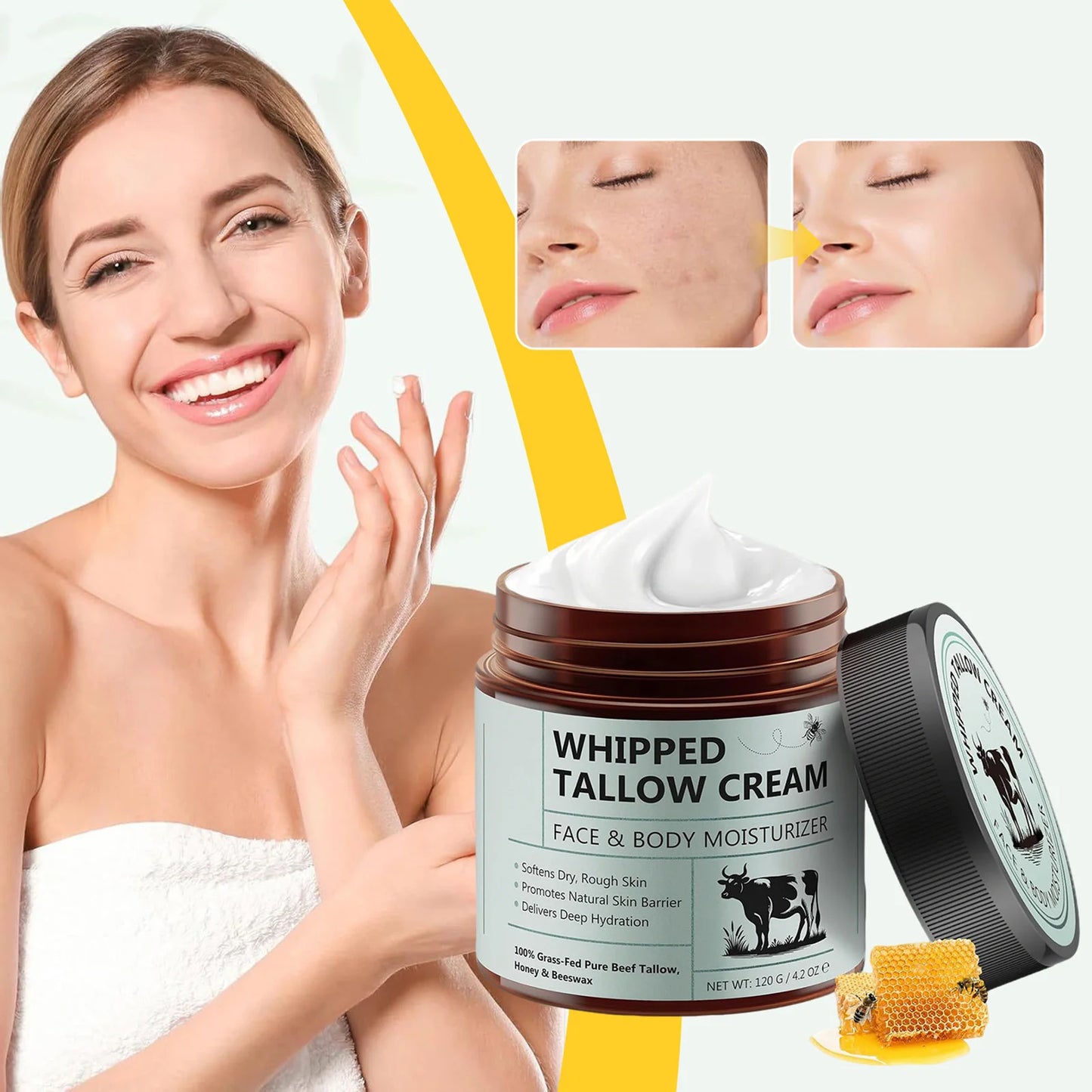 Grass-Fed Whipped Beef Tallow & Honey Balm – Natural Face & Body Moisturizer 120g