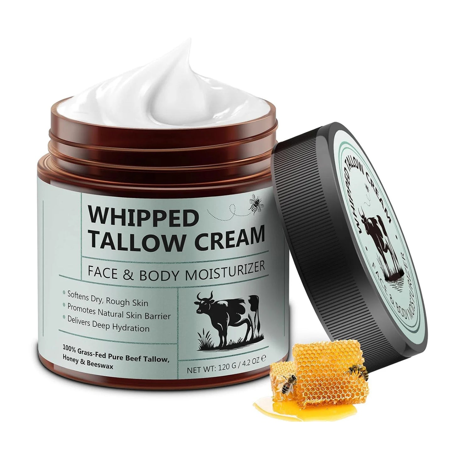Grass-Fed Whipped Beef Tallow & Honey Balm – Natural Face & Body Moisturizer 120g