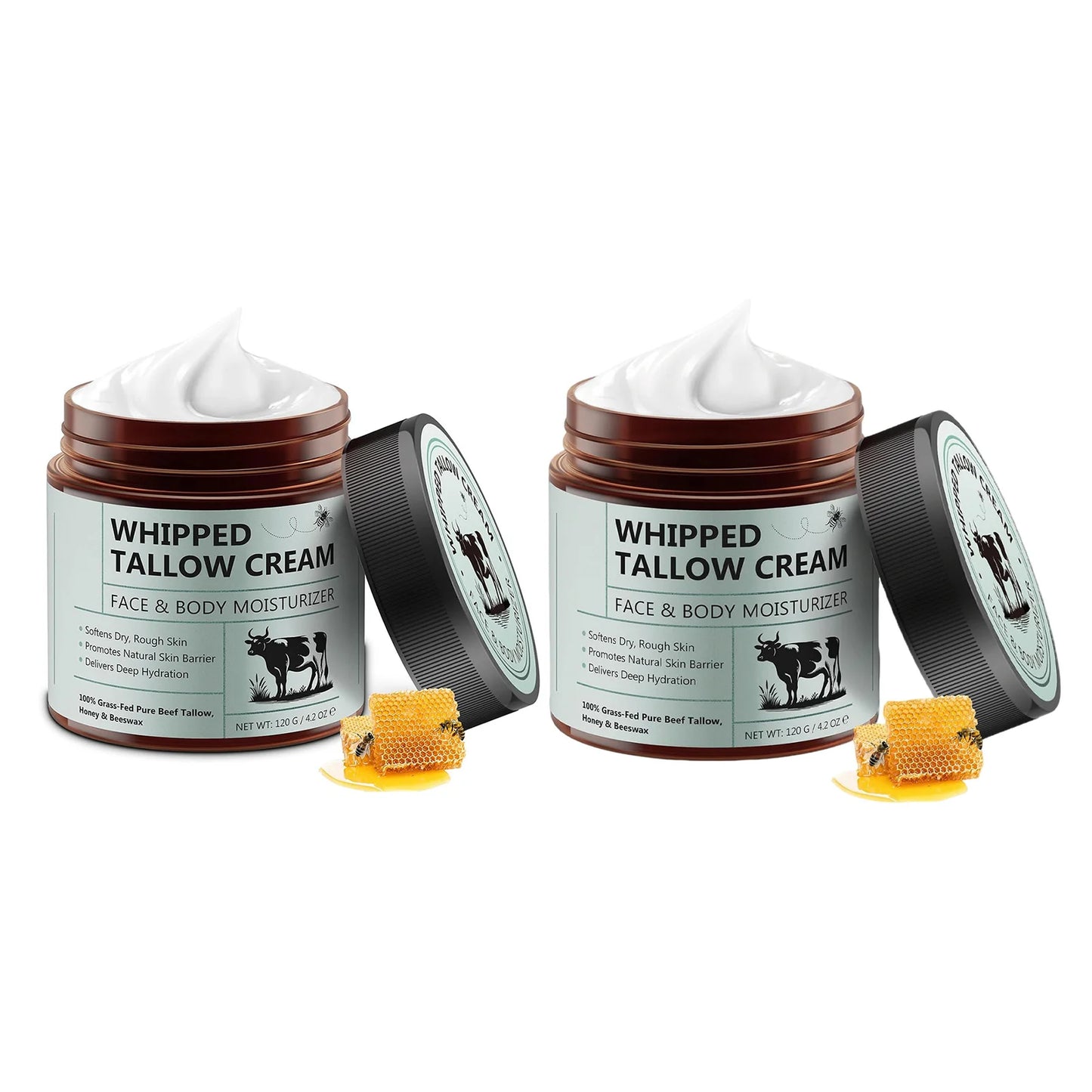 Grass-Fed Whipped Beef Tallow & Honey Balm – Natural Face & Body Moisturizer 120g