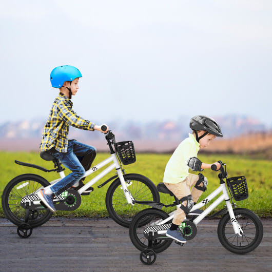 14-Inch Kids Bike with Helmet & Training Wheels – Adjustable | White & Blue