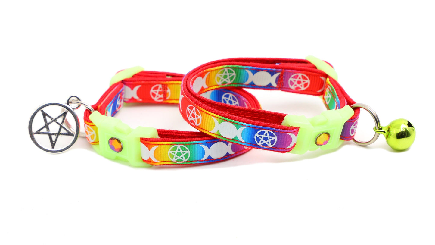 Witch's Familiar Rainbow Cat Collar – Glow in the Dark | Breakaway Safety Clip | Handmade