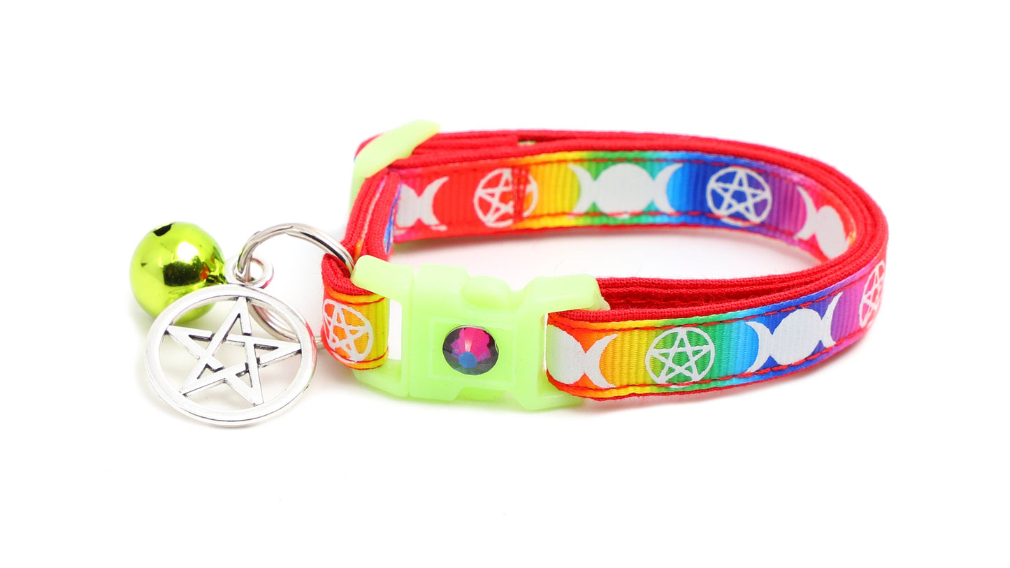 Witch's Familiar Rainbow Cat Collar – Glow in the Dark | Breakaway Safety Clip | Handmade