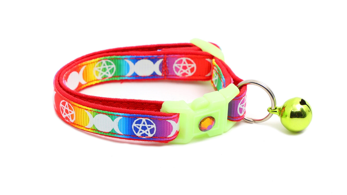 Witch's Familiar Rainbow Cat Collar – Glow in the Dark | Breakaway Safety Clip | Handmade