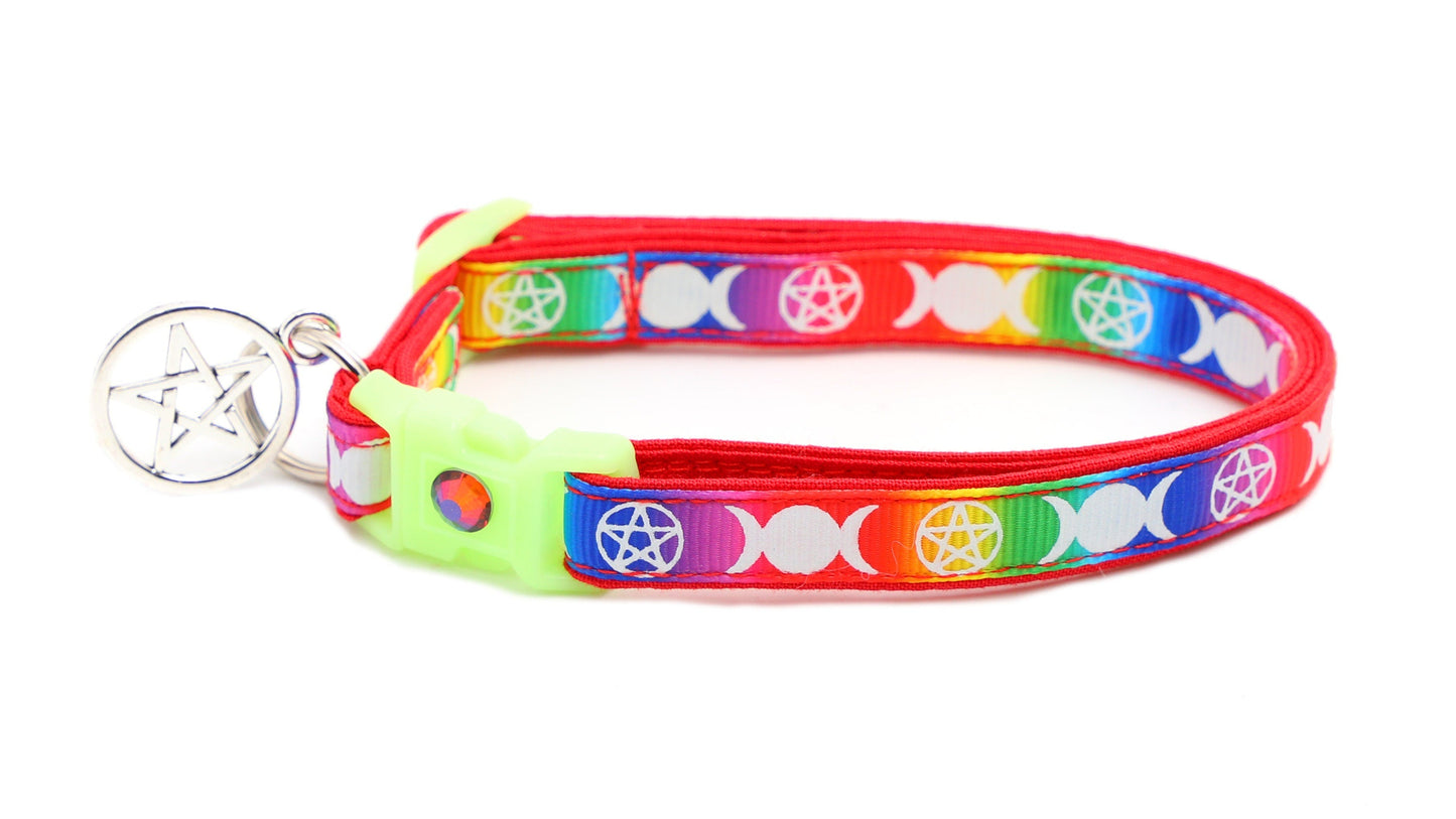 Witch's Familiar Rainbow Cat Collar – Glow in the Dark | Breakaway Safety Clip | Handmade