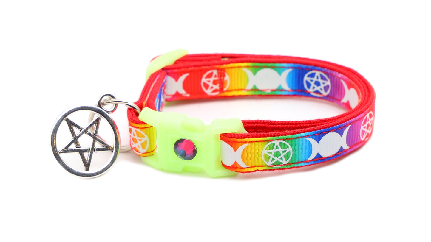 Witch's Familiar Rainbow Cat Collar – Glow in the Dark | Breakaway Safety Clip | Handmade