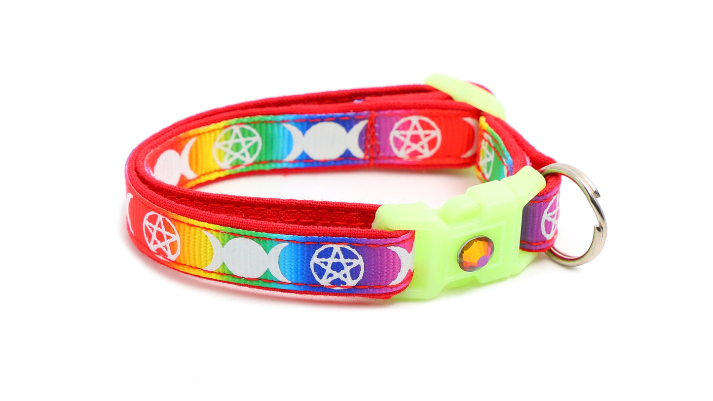 Witch's Familiar Rainbow Cat Collar – Glow in the Dark | Breakaway Safety Clip | Handmade